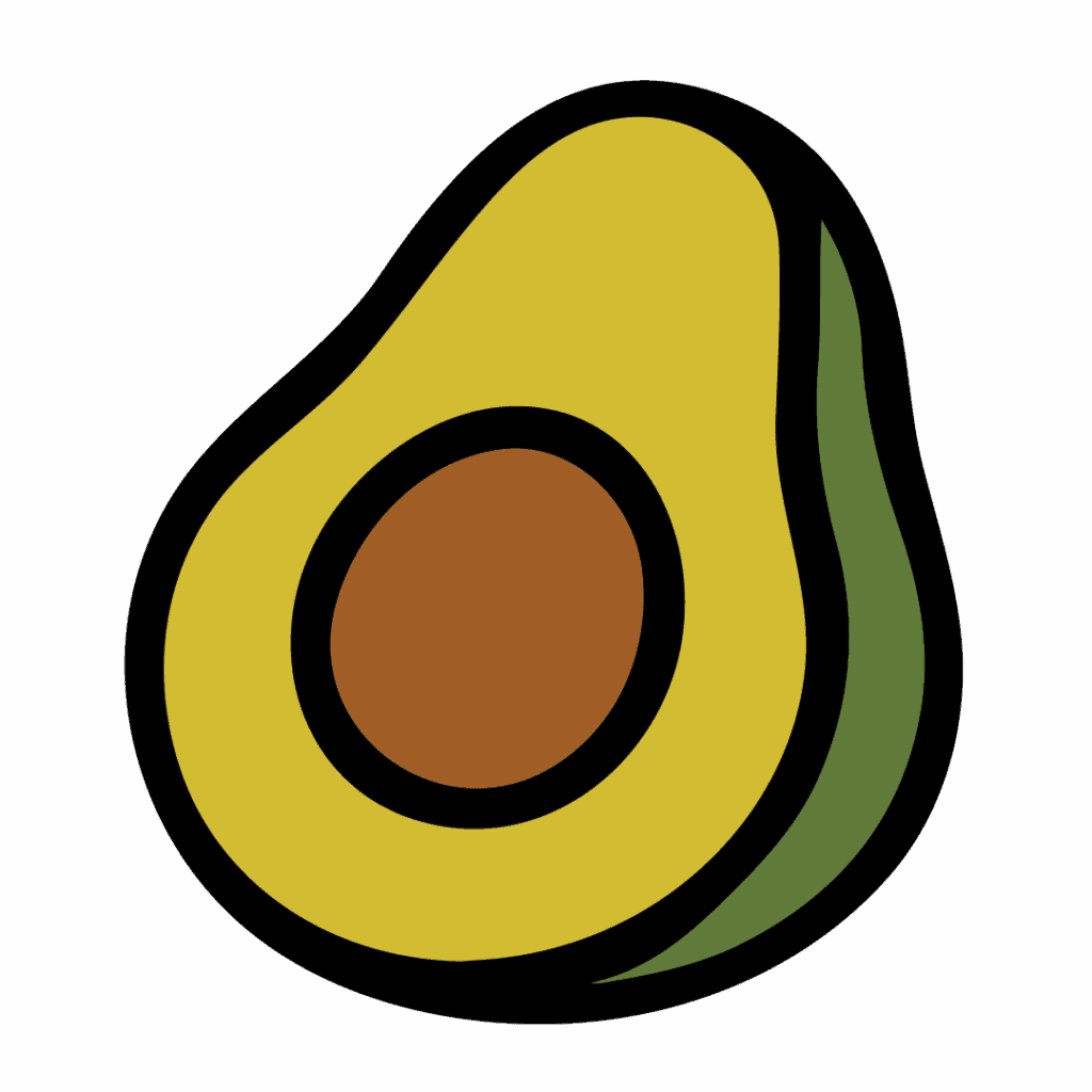 Sambis Cocina - Simple illustration of a halved avocado with the seed visible and a green outer skin, inspired by Sambi's Cocina.