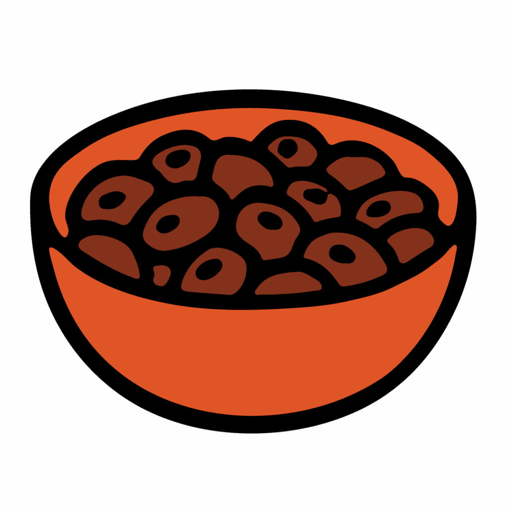 Sambis Cocina - A red bowl from Sambi's Cocina filled with round, brown cereal pieces.