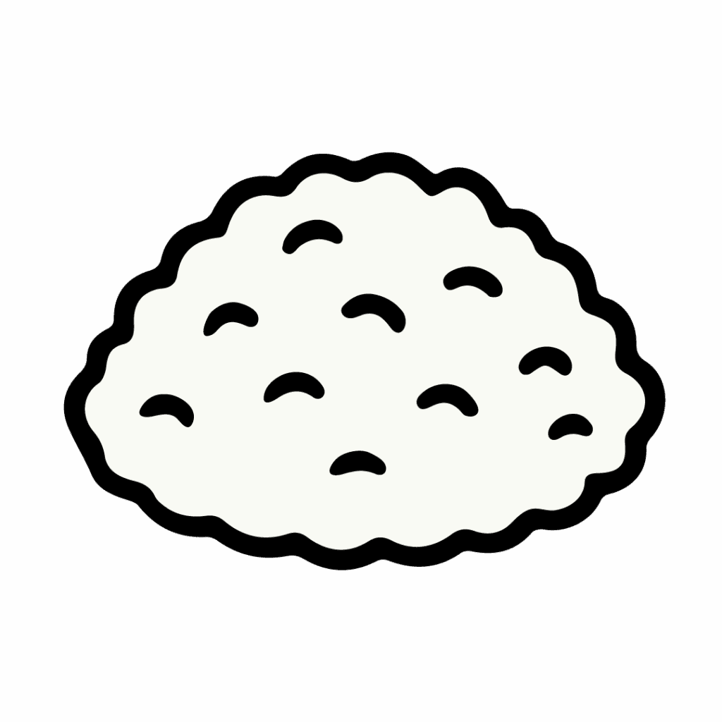 Sambis Cocina - A simple black and white illustration of a mound of rice grains, inspired by the culinary artistry at Sambi's Cocina.